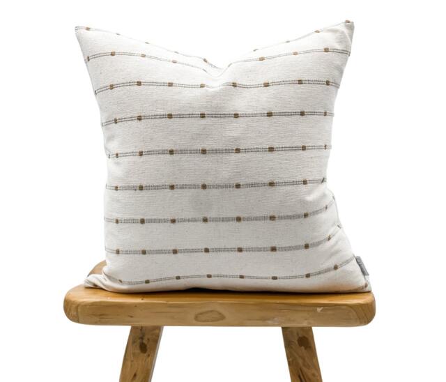 Off White Cream Striped Woven Pillow Cover, Neutral Pillow, White Hmong & Beige Farmhouse Textured Pillow - image 1