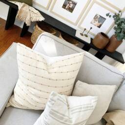 Off White Cream Striped Woven Pillow Cover, Neutral Pillow, White Hmong & Beige Farmhouse Textured Pillow - thumbnail 4