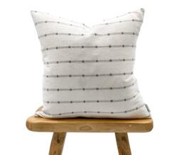 Off White Cream Striped Woven Pillow Cover, Neutral Pillow, White Hmong & Beige Farmhouse Textured Pillow - thumbnail 1