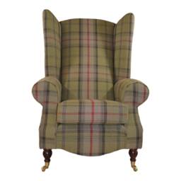 Queen Anne Wingback Chair Extra Tall Balmoral Hunter Green Tartan - thumbnail 2