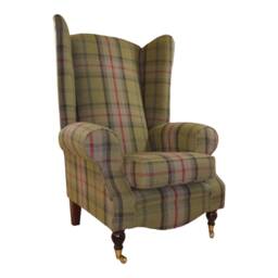 Queen Anne Wingback Chair Extra Tall Balmoral Hunter Green Tartan
