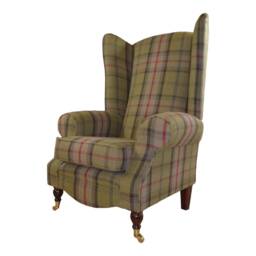 Queen Anne Wingback Chair Extra Tall Balmoral Hunter Green Tartan - thumbnail 3