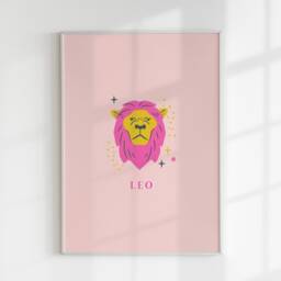 Leo Print, Art Horoscope Zodiac Gift, Astrology Star Sign Wall Art, Pink Poster - thumbnail 3