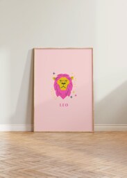 Leo Print, Art Horoscope Zodiac Gift, Astrology Star Sign Wall Art, Pink Poster - thumbnail 1