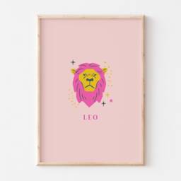 Leo Print, Art Horoscope Zodiac Gift, Astrology Star Sign Wall Art, Pink Poster - thumbnail 2