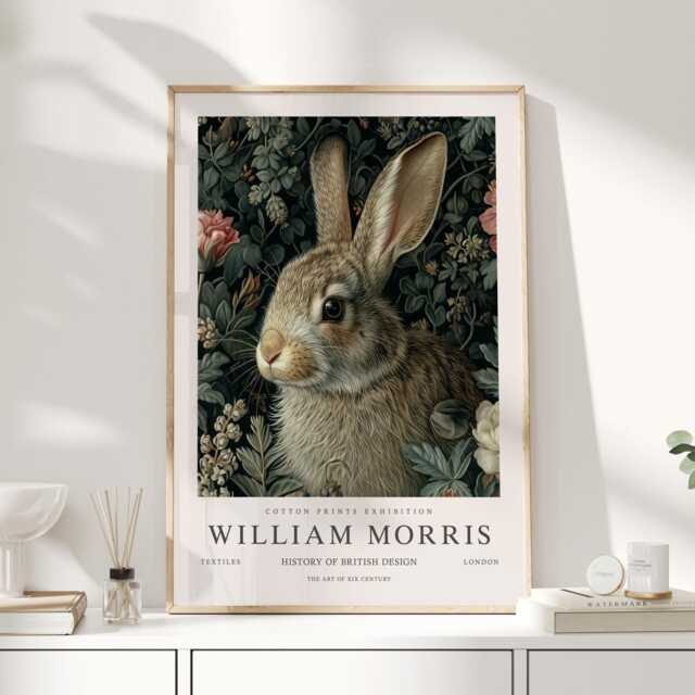 William Morris Print, Art, Exhibition Poster, Woodland Nursery Decor, Bunny Gifts, Rabbit Nature Wall Prints - image 1