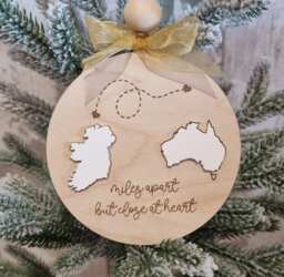 Long Distance Christmas Ornament Australia Family Gift, Maple & Acrylic