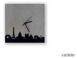 Concrete Square With Black Acrylic - Paris Skyline Wall Clock Modern Travel Gift Idea Anniversary Couple Goals - thumbnail 1