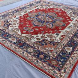 9x10 Ft Large Afghan Fine Turkish Heriz Rug Navy Blue Red Turkmen Hand Knotted Wool Area Rug, Rugs For Living Room Bedroom, 8'7x9'9 - thumbnail 2