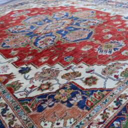 9x10 Ft Large Afghan Fine Turkish Heriz Rug Navy Blue Red Turkmen Hand Knotted Wool Area Rug, Rugs For Living Room Bedroom, 8'7x9'9 - thumbnail 3