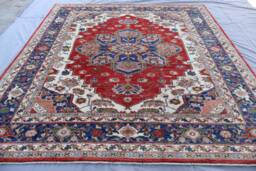 9x10 Ft Large Afghan Fine Turkish Heriz Rug Navy Blue Red Turkmen Hand Knotted Wool Area Rug, Rugs For Living Room Bedroom, 8'7x9'9 - thumbnail 1