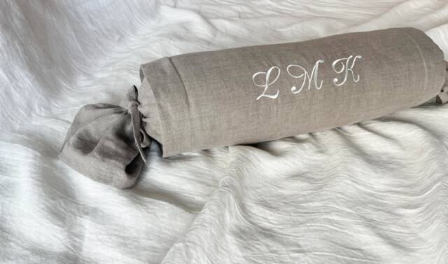 Linen Bolster Pillow Cover With Custom Embroidery/Oeko-Tex Certified Linen Soft Natural Washed Various Colors Available - image 1