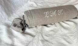 Linen Bolster Pillow Cover With Custom Embroidery/Oeko-Tex Certified Linen Soft Natural Washed Various Colors Available