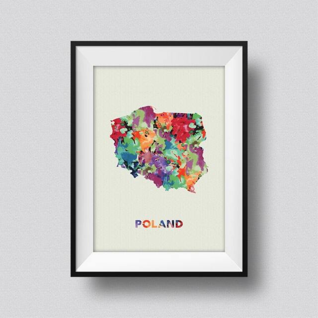 Poland Watercolor Map Art Print, Ink Splash Poster, Map, Print