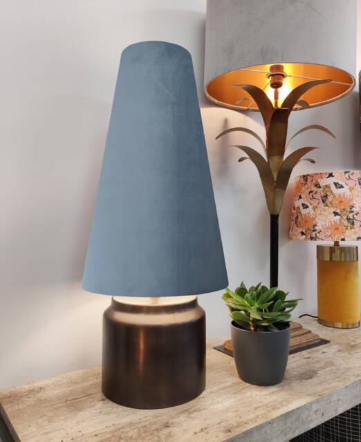 Light Dusky Blue Extra Tall Cone Lampshade in Velvet, 50cm Height - image 1