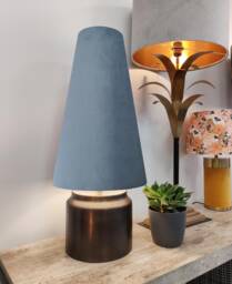 Light Dusky Blue Extra Tall Cone Lampshade in Velvet, 50cm Height - thumbnail 1