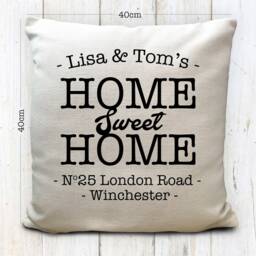 Personalised Home Sweet New Moving House Cushion Pillow Cover, Vintage Warming Gift, Decor, House Number Cushion 16 - thumbnail 3
