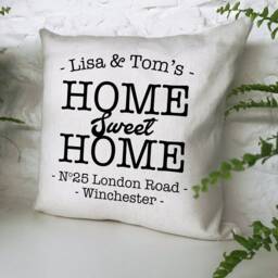 Personalised Home Sweet New Moving House Cushion Pillow Cover, Vintage Warming Gift, Decor, House Number Cushion 16 - thumbnail 2