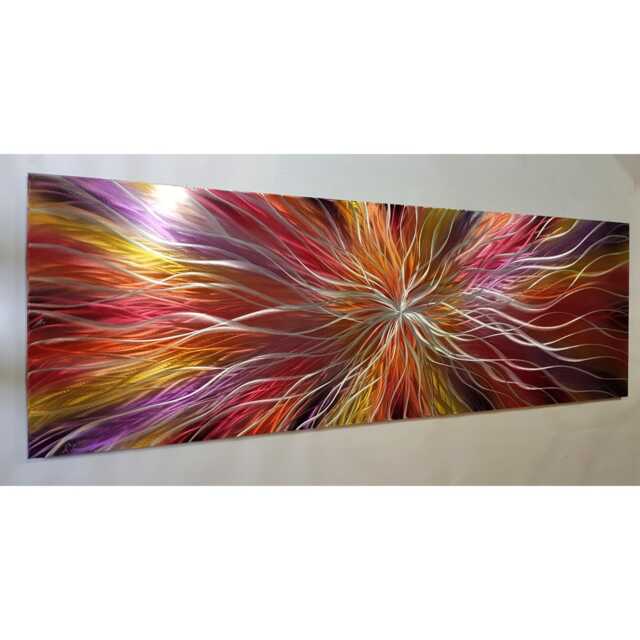 Modern, Abstract Metal Wall Art, 3D Effect, By R Toomer Art. Titled Nova. Red, Orange, Yellow, Purple, Black & Silver. Indoor/Outdoor - image 1