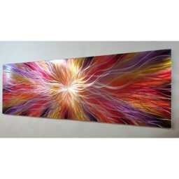 Modern, Abstract Metal Wall Art, 3D Effect, By R Toomer Art. Titled Nova. Red, Orange, Yellow, Purple, Black & Silver. Indoor/Outdoor - thumbnail 2