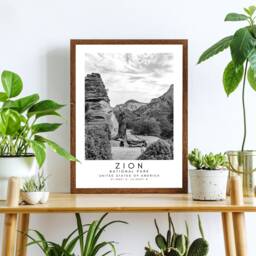 Zion National Park Print Minimalist Black & White Travel Art - thumbnail 3