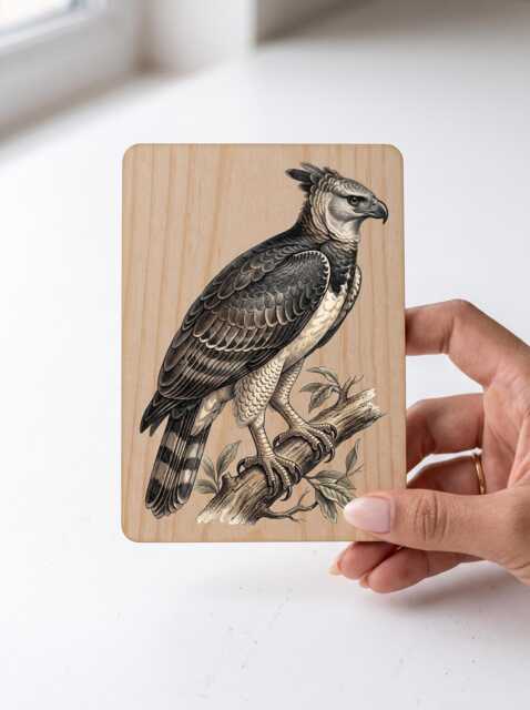 Harpy Eagle Art Print - Vintage Rainforest Bird Of Prey Pine Wooden Postcard Wall - image 1