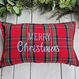 Royal Stewart Merry Christmas Plaid Pillow Cover, Farmhouse Tartan Sham, Green & Red - thumbnail 2