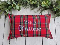 Royal Stewart Merry Christmas Plaid Pillow Cover, Farmhouse Tartan Sham, Green & Red - thumbnail 1
