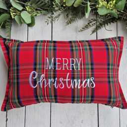 Royal Stewart Merry Christmas Plaid Pillow Cover, Farmhouse Tartan Sham, Green & Red - thumbnail 3