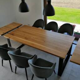 Solid Oak Extendable Kitchen Dining Table With Square Legs - Industrial Rustic Hardwood 038 - thumbnail 3