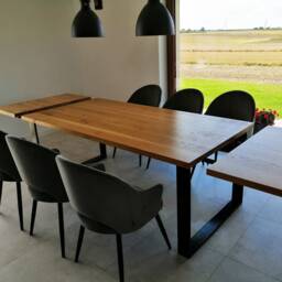 Solid Oak Extendable Kitchen Dining Table With Square Legs - Industrial Rustic Hardwood 038 - thumbnail 2