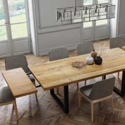 Solid Oak Extendable Kitchen Dining Table With Square Legs - Industrial Rustic Hardwood 038