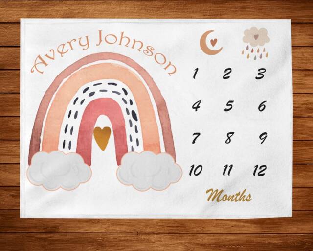 Boho Blanket, Milestone Blanket Rainbow, Baby Month Shower Gift, Personalized Rainbow Age - image 1