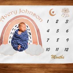 Boho Blanket, Milestone Blanket Rainbow, Baby Month Shower Gift, Personalized Rainbow Age - thumbnail 2