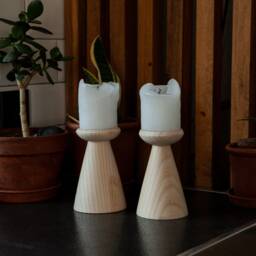 Handturned Wooden Candlestick Set Rustic Home Decor Gift - thumbnail 4