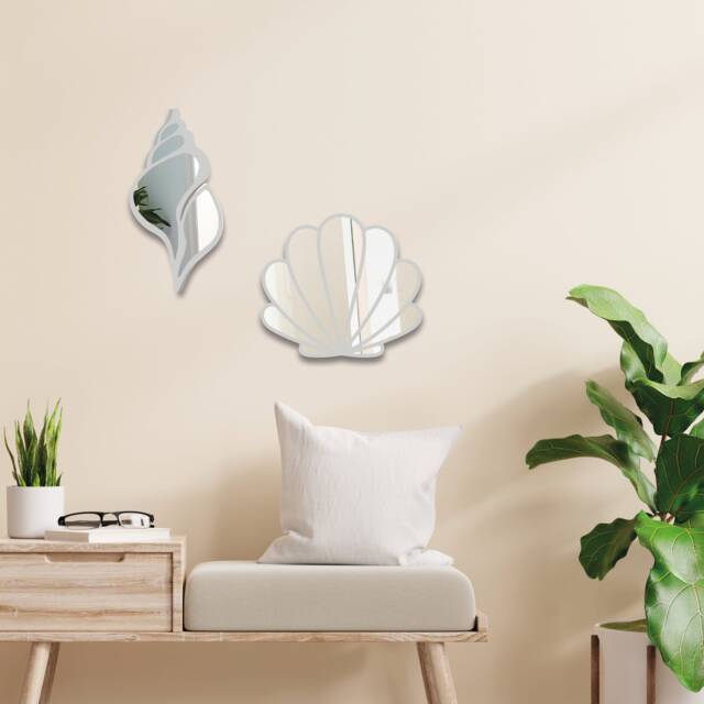 Seashell Bathroom Mirror Unique House Decor Small Wall Acrylic Seaside Beach - image 1