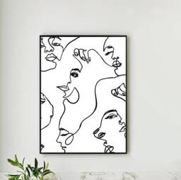 Simple Black & White Faces, Line Art, Mono Print, Woman Features Wall Art Print Decor Fun Poster A5, A4, A3 A2 Hallway Lounge Bedroom - thumbnail 1