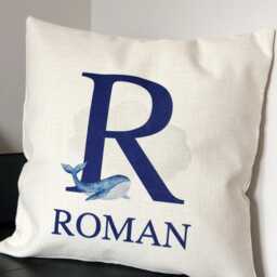 Whale Nursery Decor, Boy Name Whale, Cushion Cover Boys Bedroom, Personalised Cover, Under The Sea Nursery, Baby Gift - thumbnail 3