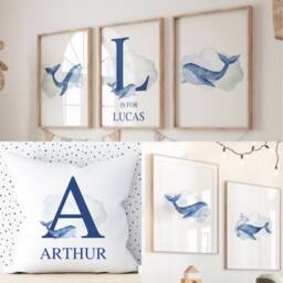 Whale Nursery Decor, Boy Name Whale, Cushion Cover Boys Bedroom, Personalised Cover, Under The Sea Nursery, Baby Gift - thumbnail 2