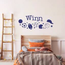 Personalized Sports Themed Decals, Custom Varsity Name Wall Sign, Nursery Vinyl Tennis, Kids Room Soccer, Football, Baseball, Basketball - thumbnail 2