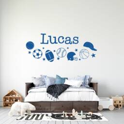 Personalized Sports Themed Decals, Custom Varsity Name Wall Sign, Nursery Vinyl Tennis, Kids Room Soccer, Football, Baseball, Basketball - thumbnail 3