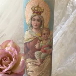 Virgin Del Carmen Prayer Candle, Rhinestone Trim, Religious Altar Decor - thumbnail 3