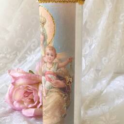 Virgin Del Carmen Prayer Candle, Rhinestone Trim, Religious Altar Decor - thumbnail 4