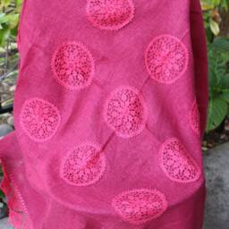 Large/Square/ Hand Crochet Tablecloth/ Burgundy Linen With Applications/Crochet Edges/ Ready To Ship - thumbnail 2