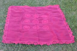 Large/Square/ Hand Crochet Tablecloth/ Burgundy Linen With Applications/Crochet Edges/ Ready To Ship