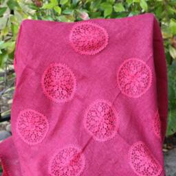 Large/Square/ Hand Crochet Tablecloth/ Burgundy Linen With Applications/Crochet Edges/ Ready To Ship - thumbnail 4