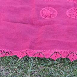 Large/Square/ Hand Crochet Tablecloth/ Burgundy Linen With Applications/Crochet Edges/ Ready To Ship - thumbnail 3