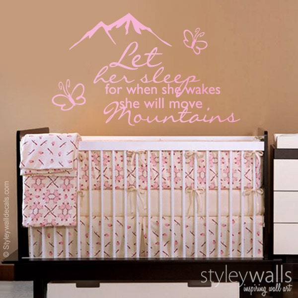 Let Her Sleep Wall Decal, For When She Wakes Up Will Move Mountains Girls Room Quote Decal - image 1