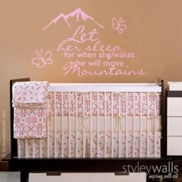 Let Her Sleep Wall Decal, For When She Wakes Up Will Move Mountains Girls Room Quote Decal