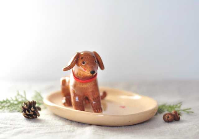 Handmade Ceramic Dog Holder Rustic Pottery Puppy Decor, Jewelry Dish, Wedding Ring Holder, Trinket Bridesmaid Gift, Key Dish - image 1